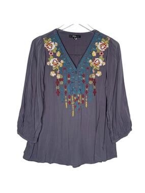 Andree by Unit S Womens V Neck Floral Embroidered Tunic Boho Travel